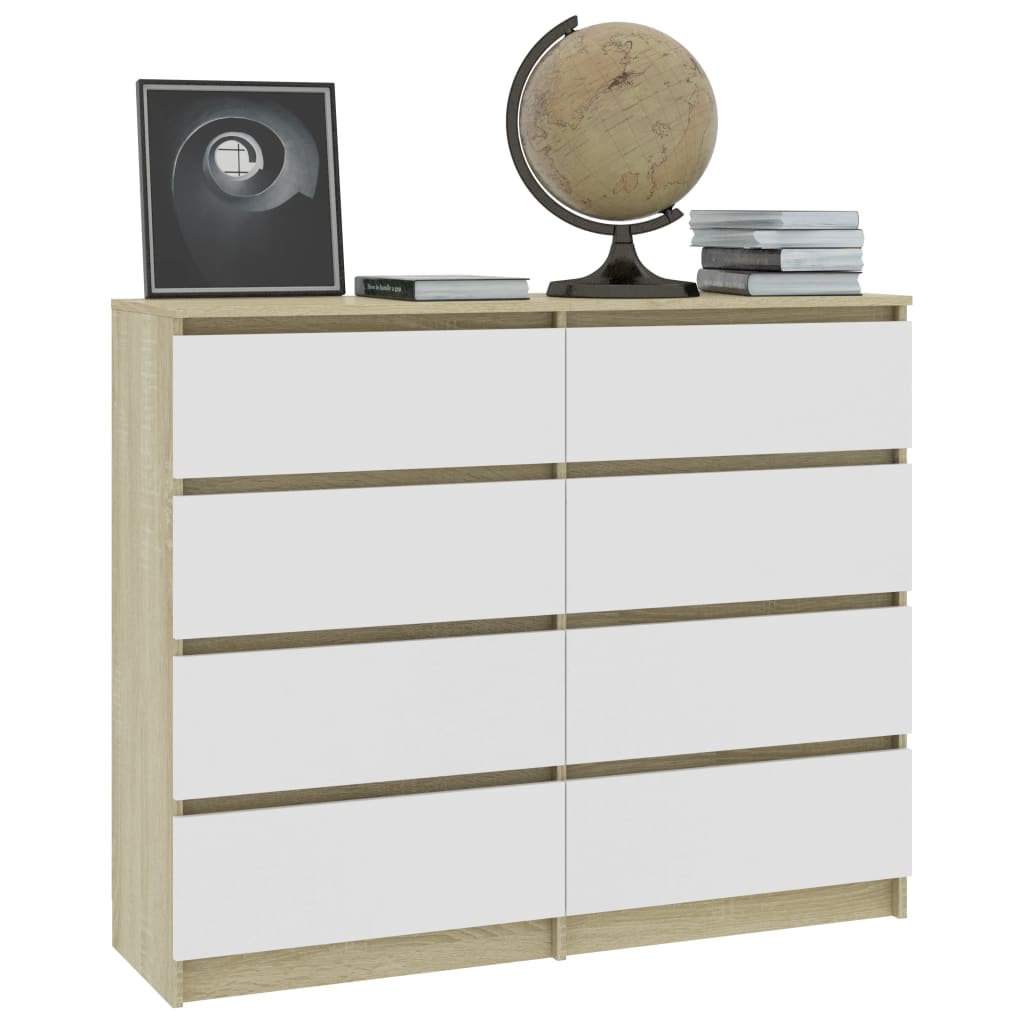 Drawer Sideboard White and Sonoma Oak 120x35x97 cm Chipboard
