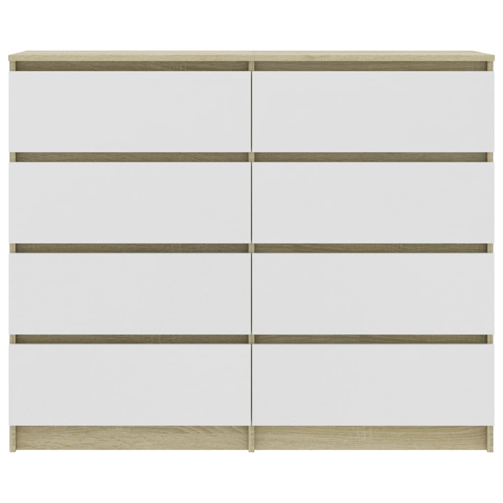 Drawer Sideboard White and Sonoma Oak 120x35x97 cm Chipboard