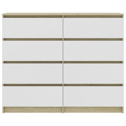 Drawer Sideboard White and Sonoma Oak 120x35x97 cm Chipboard