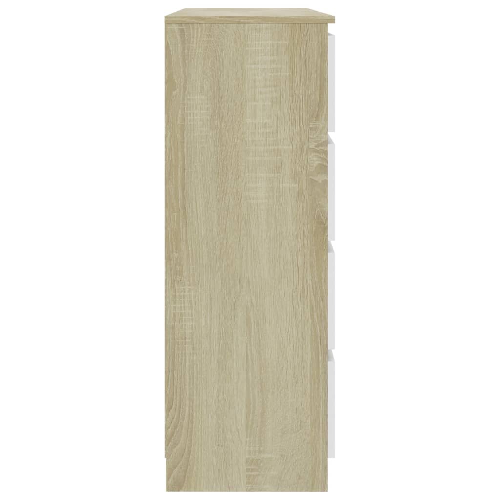 Drawer Sideboard White and Sonoma Oak 120x35x97 cm Chipboard