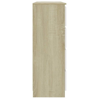 Drawer Sideboard White and Sonoma Oak 120x35x97 cm Chipboard