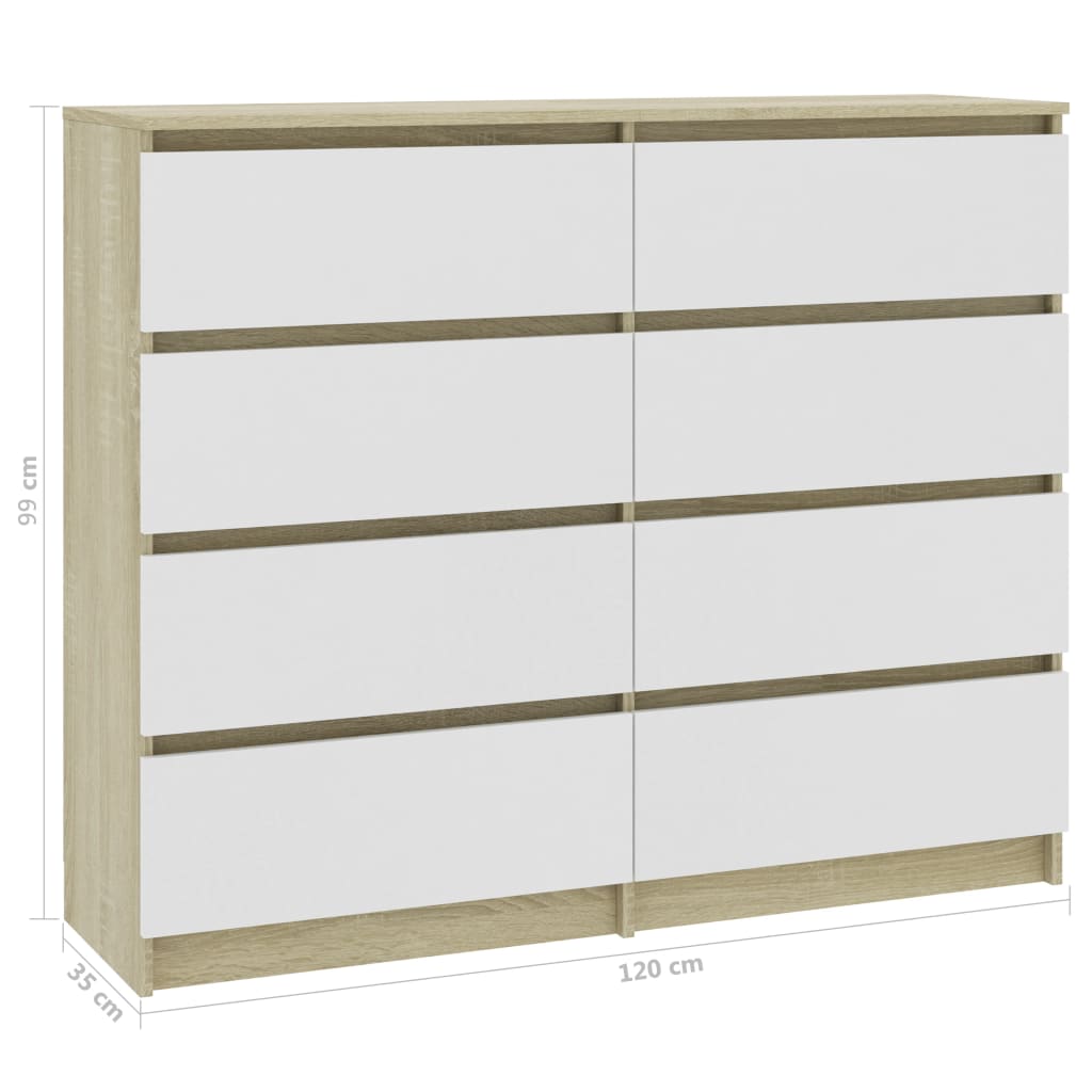 Drawer Sideboard White and Sonoma Oak 120x35x97 cm Chipboard