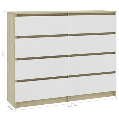 Drawer Sideboard White and Sonoma Oak 120x35x97 cm Chipboard