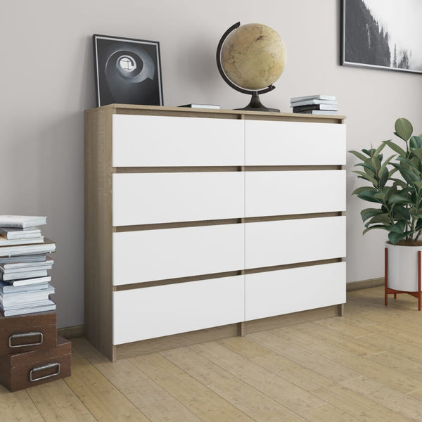  Drawer Sideboard White and Sonoma Oak  Chipboard