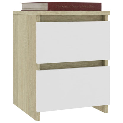 Bedside Cabinet White and Sonoma Oak 30x30x40 cm Chipboard