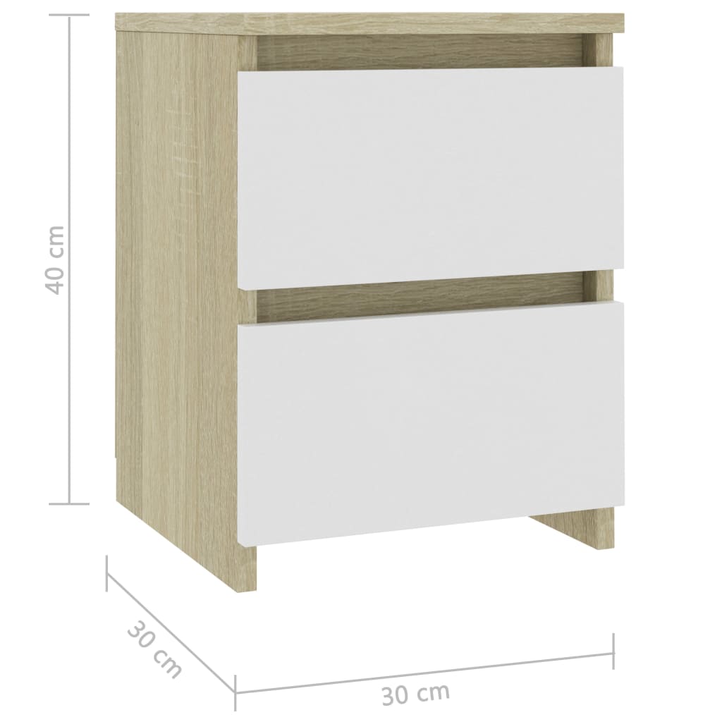 Bedside Cabinet White and Sonoma Oak 30x30x40 cm Chipboard