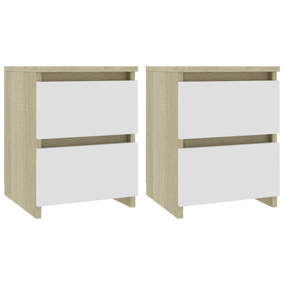 Bedside Cabinets 2 pcs White and Sonoma Oak 30x30x40 cm Chipboard