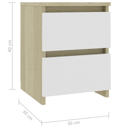Bedside Cabinets 2 pcs White and Sonoma Oak 30x30x40 cm Chipboard