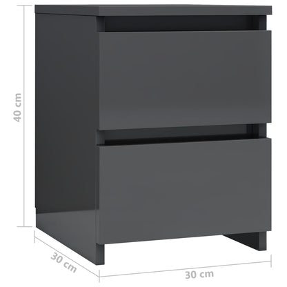 Bedside Cabinet High Gloss Grey 30x30x40 cm Chipboard