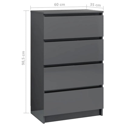 Sideboard High Gloss Grey 60x35x98,5 cm Chipboard