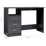 Desk with Drawers High Gloss Grey Chipboard