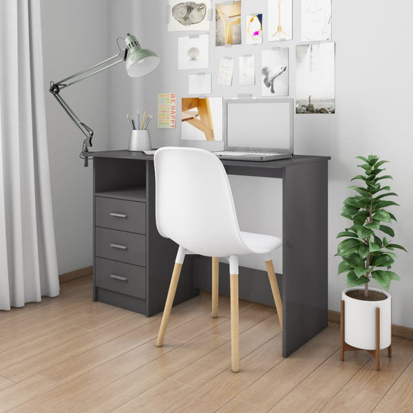  Desk with Drawers High Gloss Grey Chipboard