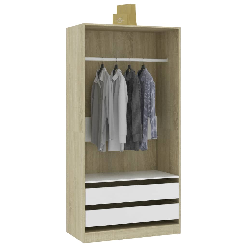 Wardrobe White and Sonoma Oak 100x50x200 cm Chipboard