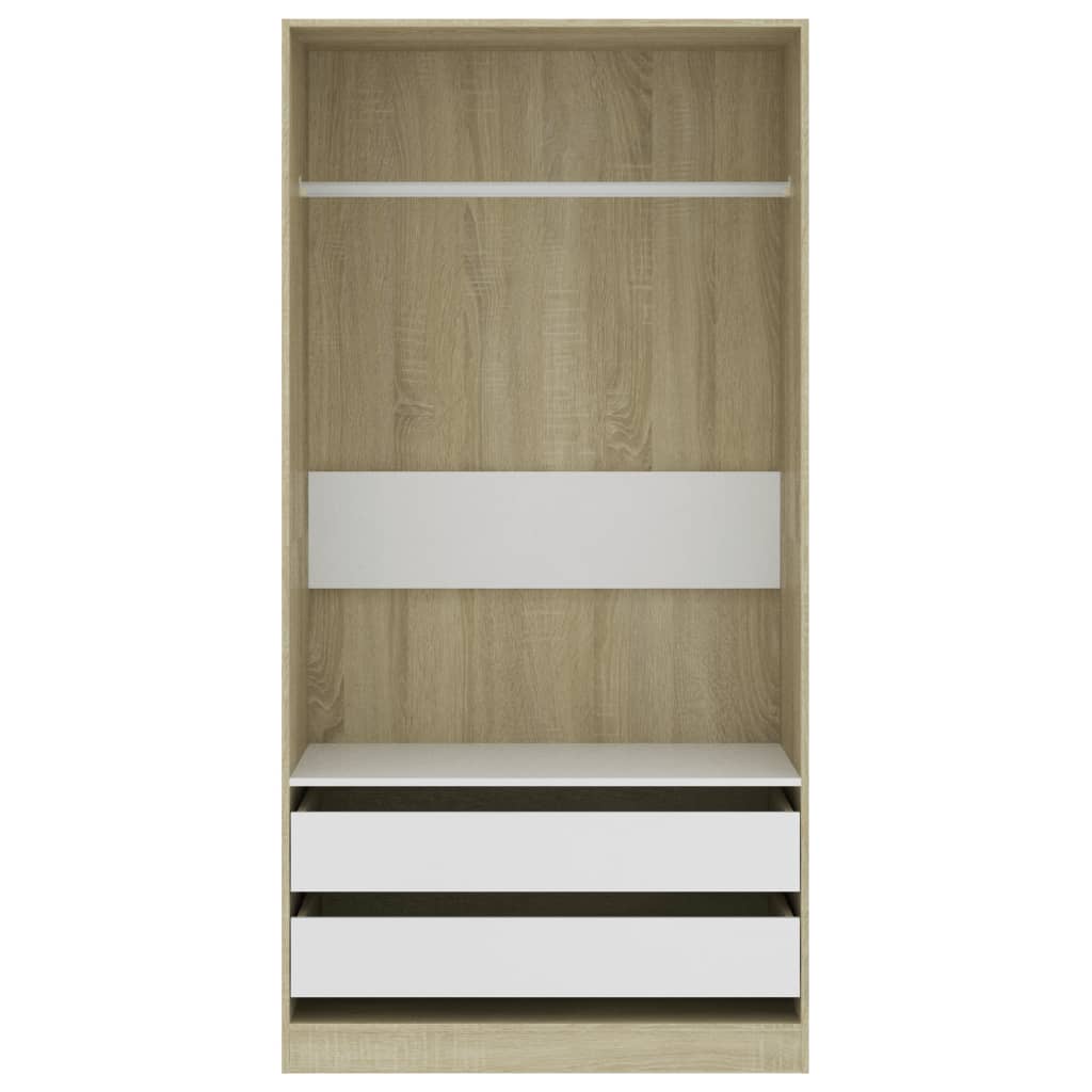 Wardrobe White and Sonoma Oak 100x50x200 cm Chipboard