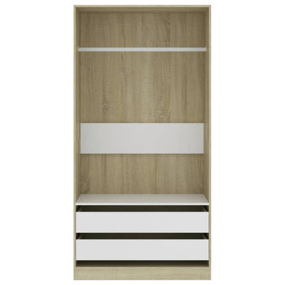 Wardrobe White and Sonoma Oak 100x50x200 cm Chipboard
