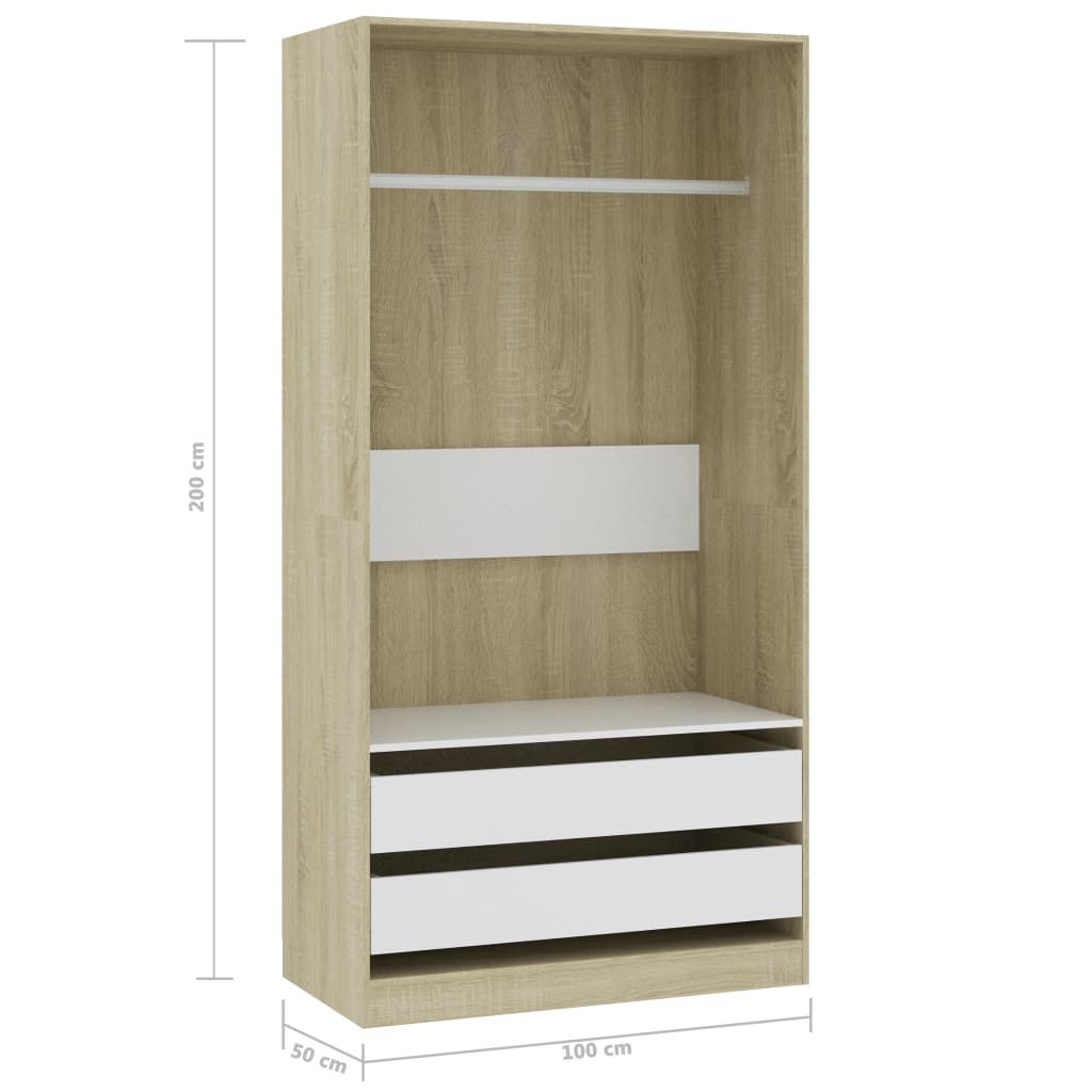 Wardrobe White and Sonoma Oak 100x50x200 cm Chipboard