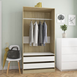 Wardrobe White and Sonoma Oak 100x50x200 cm Chipboard