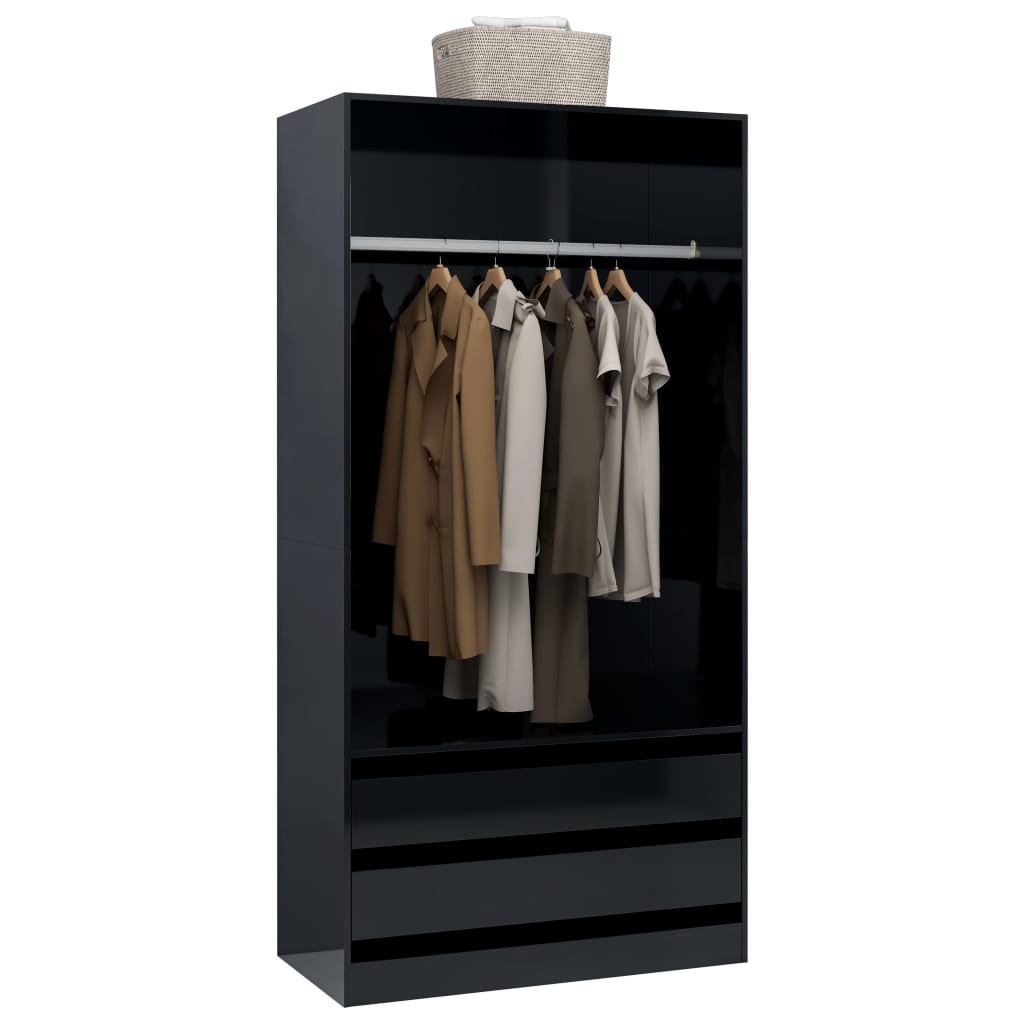 Wardrobe High Gloss Black 100x50x200 cm Chipboard