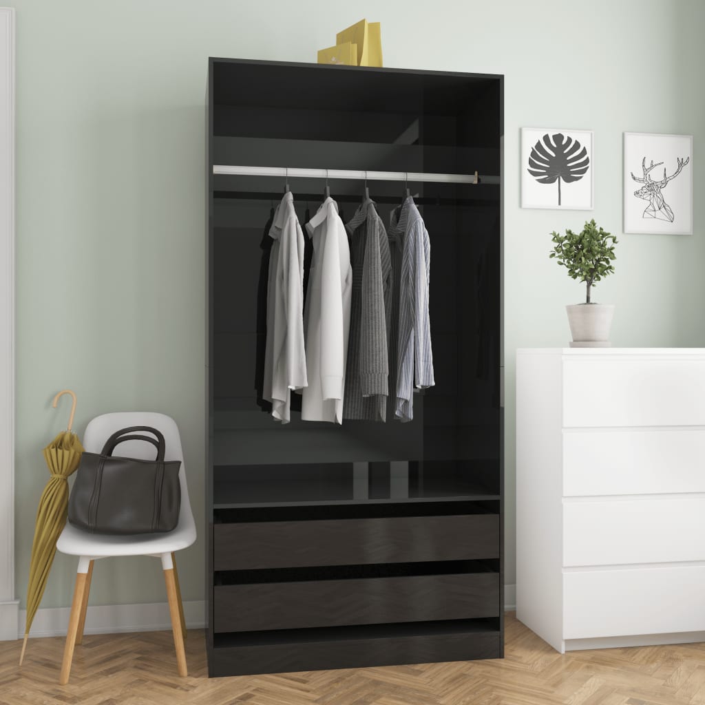 Wardrobe High Gloss Black 100x50x200 cm Chipboard