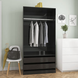 Wardrobe High Gloss Black 100x50x200 cm Chipboard