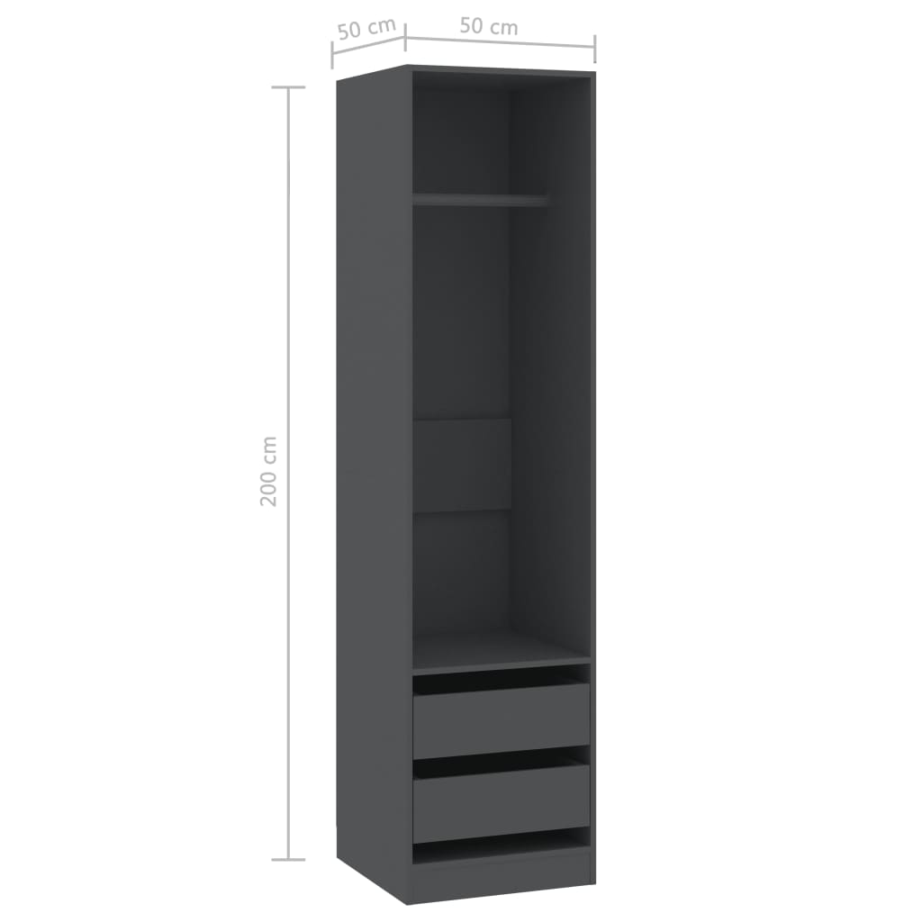 Wardrobe with Drawers Grey 50x50x200 cm Chipboard