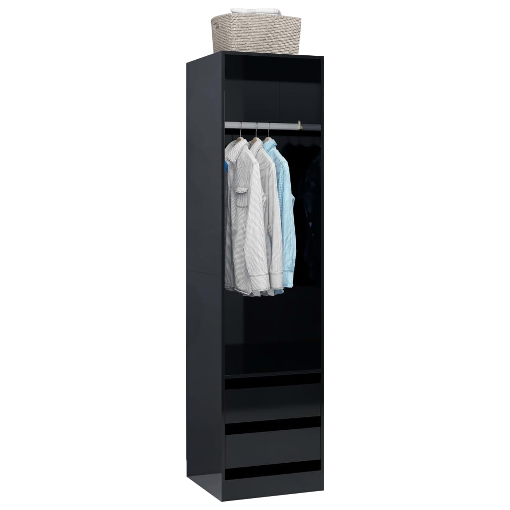 Wardrobe with Drawers High Gloss Black 50x50x200 cm Chipboard