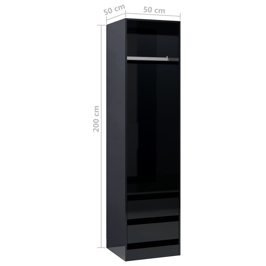 Wardrobe with Drawers High Gloss Black 50x50x200 cm Chipboard
