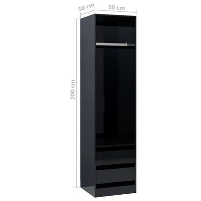Wardrobe with Drawers High Gloss Black 50x50x200 cm Chipboard
