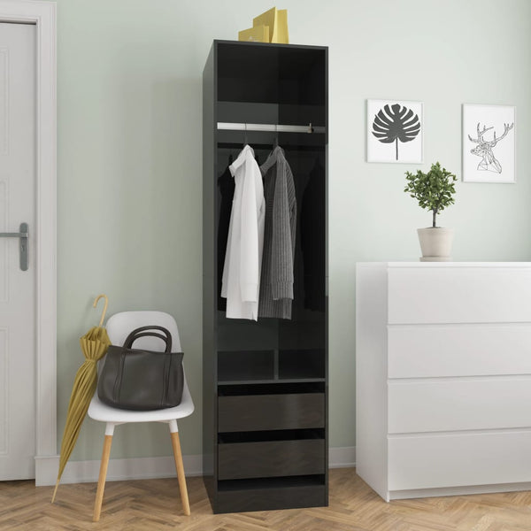  Wardrobe with Drawers High Gloss Black Chipboard