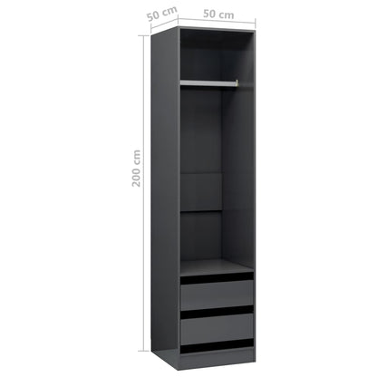 Wardrobe with Drawers High Gloss Grey 50x50x200 cm Chipboard