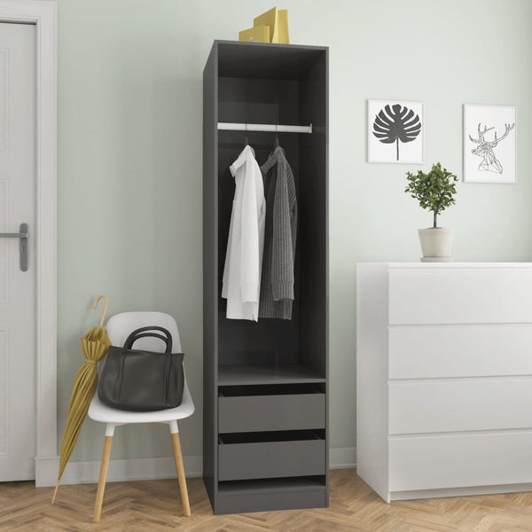  Wardrobe with Drawers High Gloss Grey  Chipboard