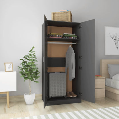Wardrobe High Gloss Grey 80x52x180 cm Chipboard