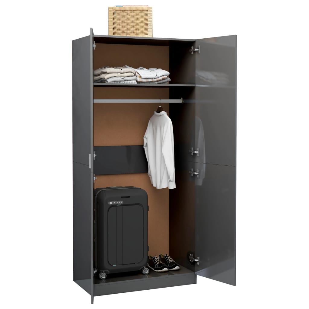 Wardrobe High Gloss Grey 80x52x180 cm Chipboard