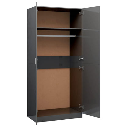 Wardrobe High Gloss Grey 80x52x180 cm Chipboard