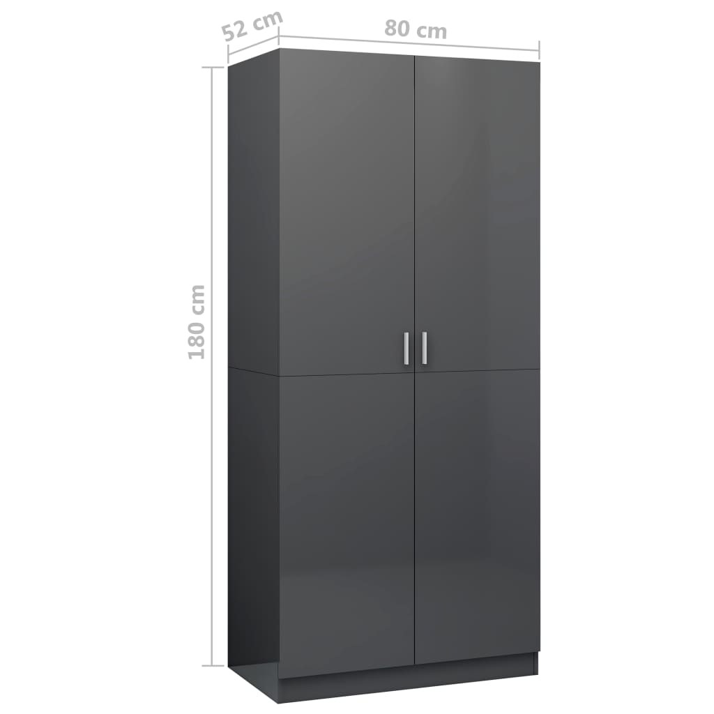Wardrobe High Gloss Grey 80x52x180 cm Chipboard