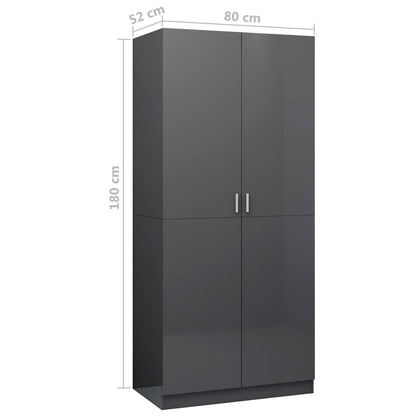 Wardrobe High Gloss Grey 80x52x180 cm Chipboard