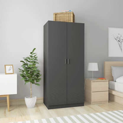 Wardrobe High Gloss Grey 80x52x180 cm Chipboard