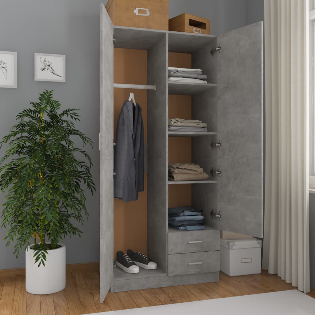 Wardrobe Concrete Grey 80x52x180 cm Chipboard