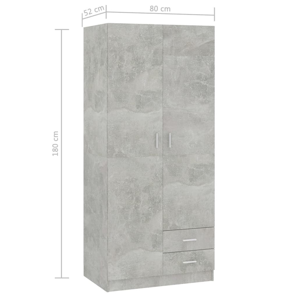 Wardrobe Concrete Grey 80x52x180 cm Chipboard