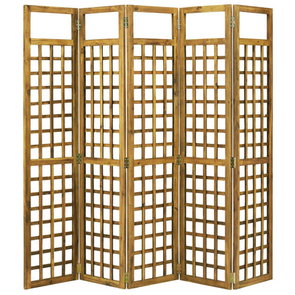 5-Panel Room Divider/Trellis Solid Acacia Wood 200x170 cm