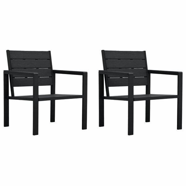  Garden Chairs 2 pcs Black HDPE Wood Look
