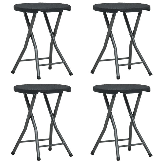 Folding Garden Stools 4 pcs Black HDPE Rattan Look