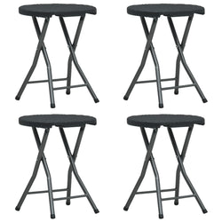 Folding Garden Stools 4 pcs Black HDPE Rattan Look