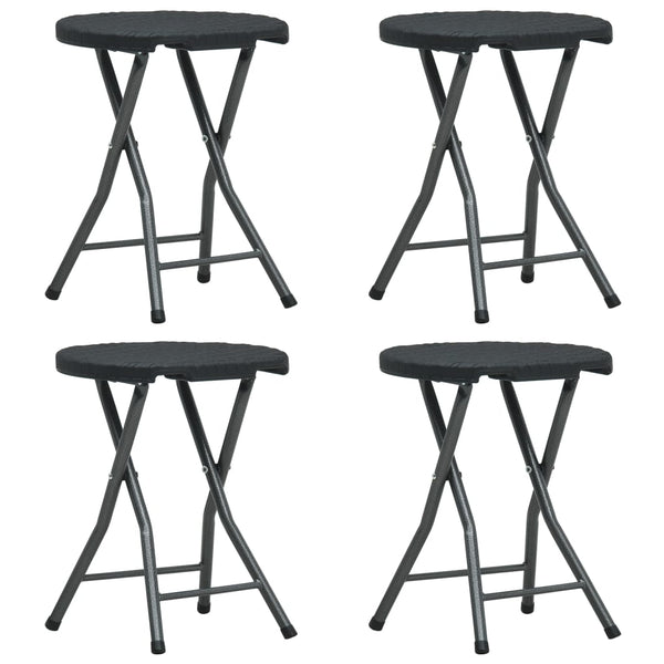  Folding Garden Stools 4 pcs Black HDPE Rattan Look