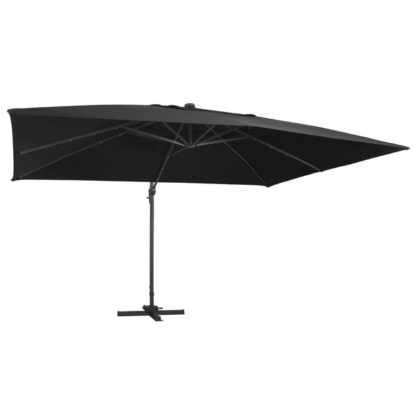  Cantilever Umbrella with LED Lights and Aluminium Pole 400x300 cm Black