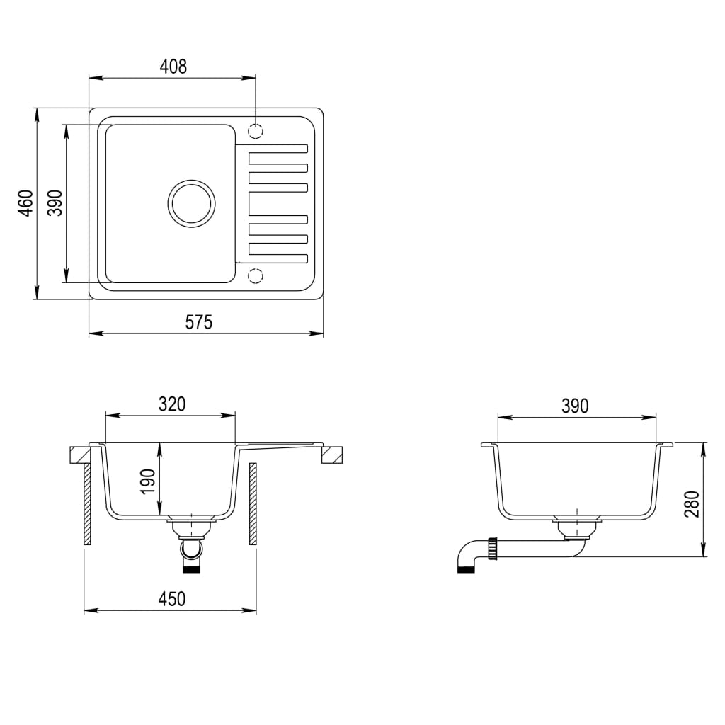 Granite Kitchen Sink Single Basin Grey
