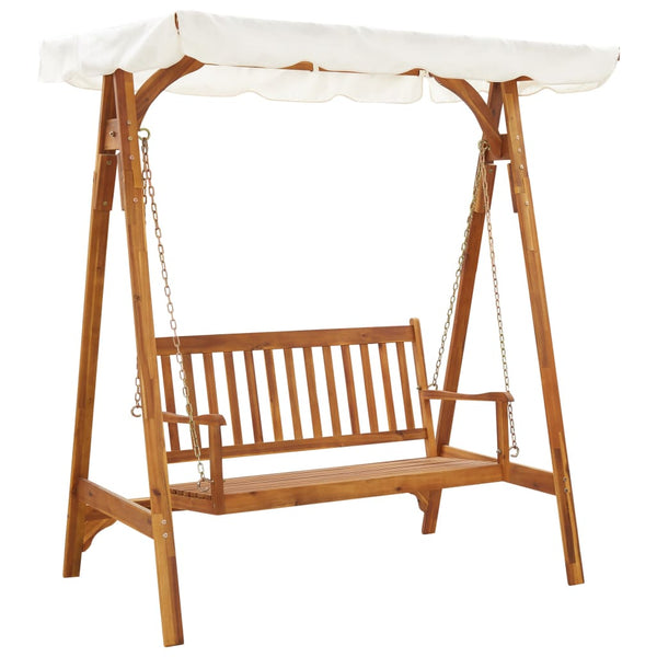  Garden Swing Bench with Canopy Solid Acacia Wood