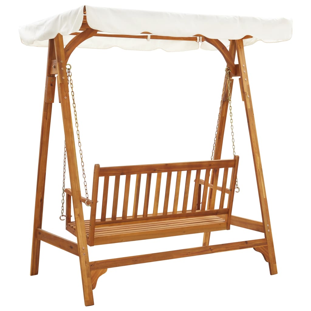 Garden wooden swing chair with Canopy Solid Acacia Wood
