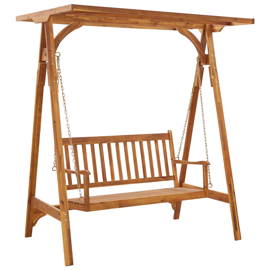 Garden wooden swing chair with Canopy Solid Acacia Wood
