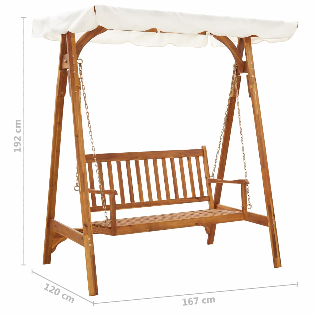 Garden wooden swing chair with Canopy Solid Acacia Wood